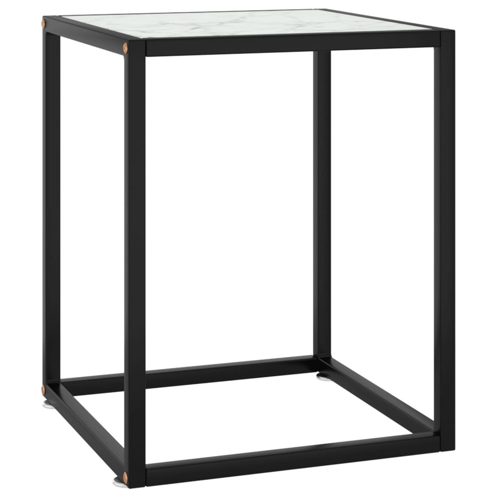 Table basse noir avec verre marbre blanc 40x40x50 cm