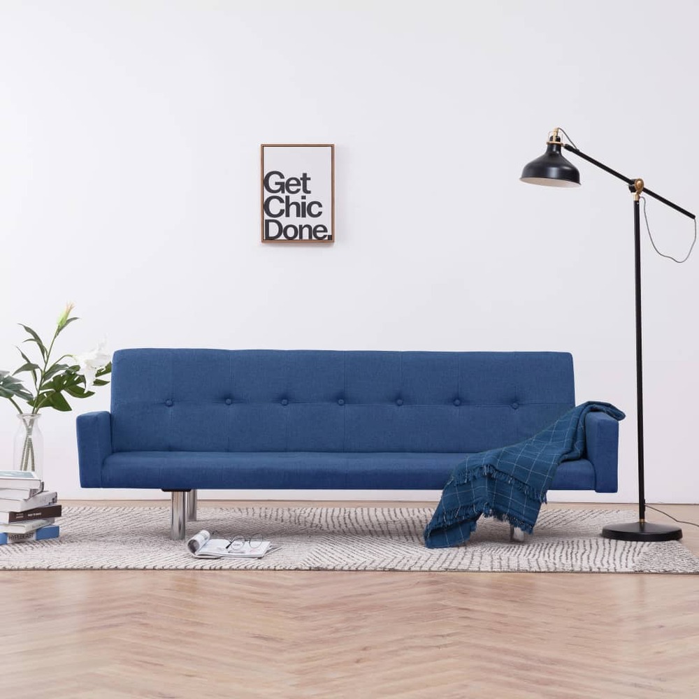Canapé-lit avec accoudoir bleu polyester
