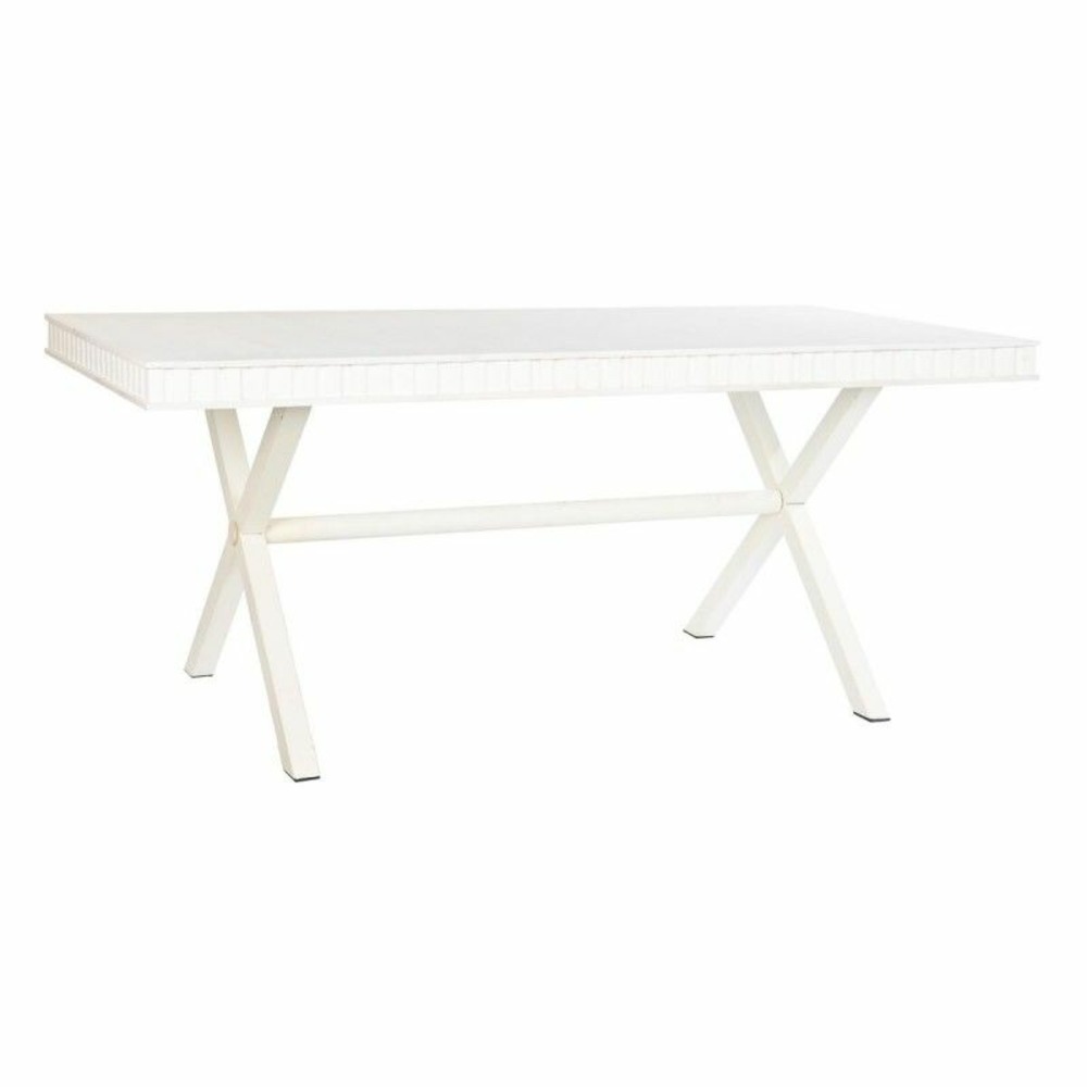 Table de salle à manger dkd home decor métal blanc bois de manguier (180 x 90 x 76 cm)