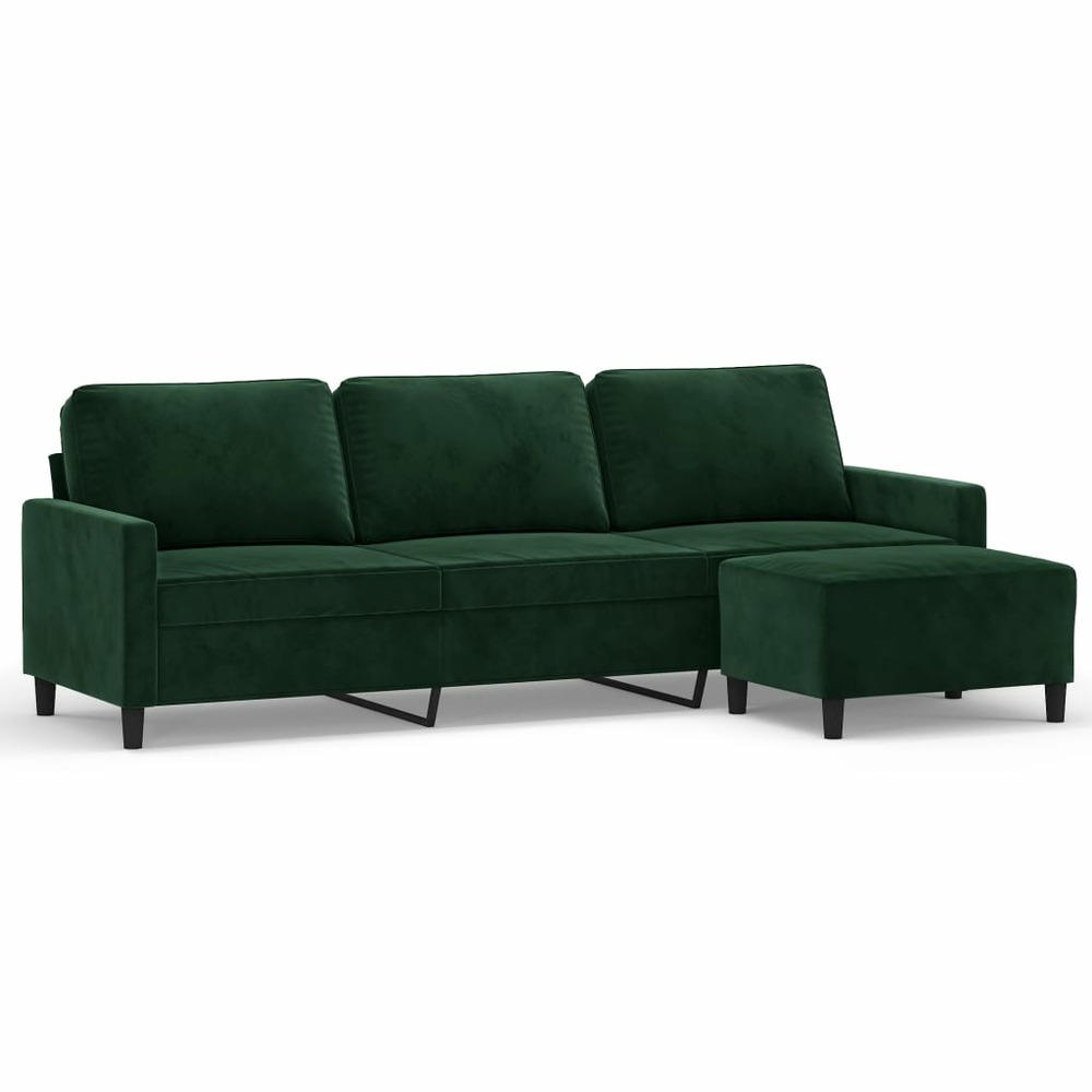 Canapé à 3 places avec repose-pieds vert foncé 210 cm velours
