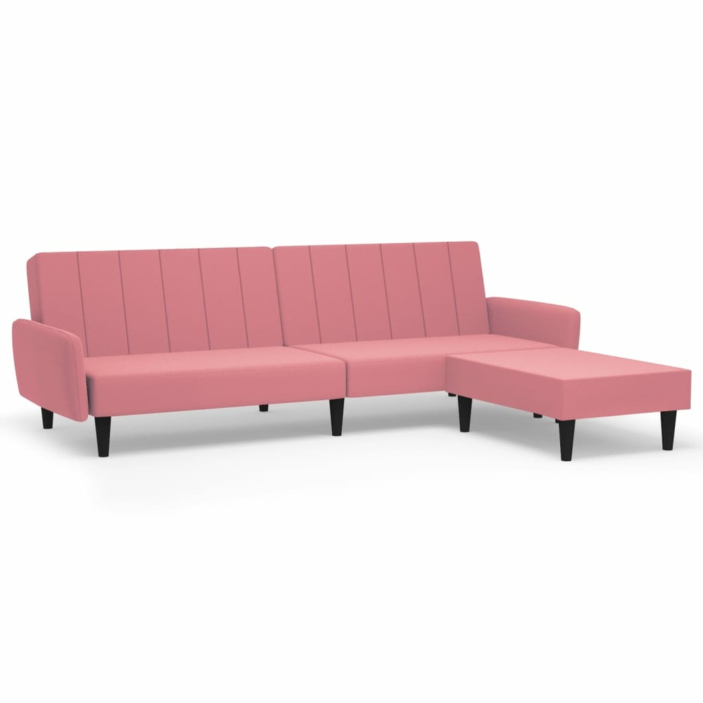 Canapé-lit à 2 places avec repose-pied rose velours