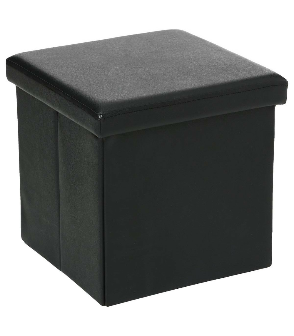 2 en 1 pouf pliant et coffre de rangement vinyle noir 38 x h 37.5 cm