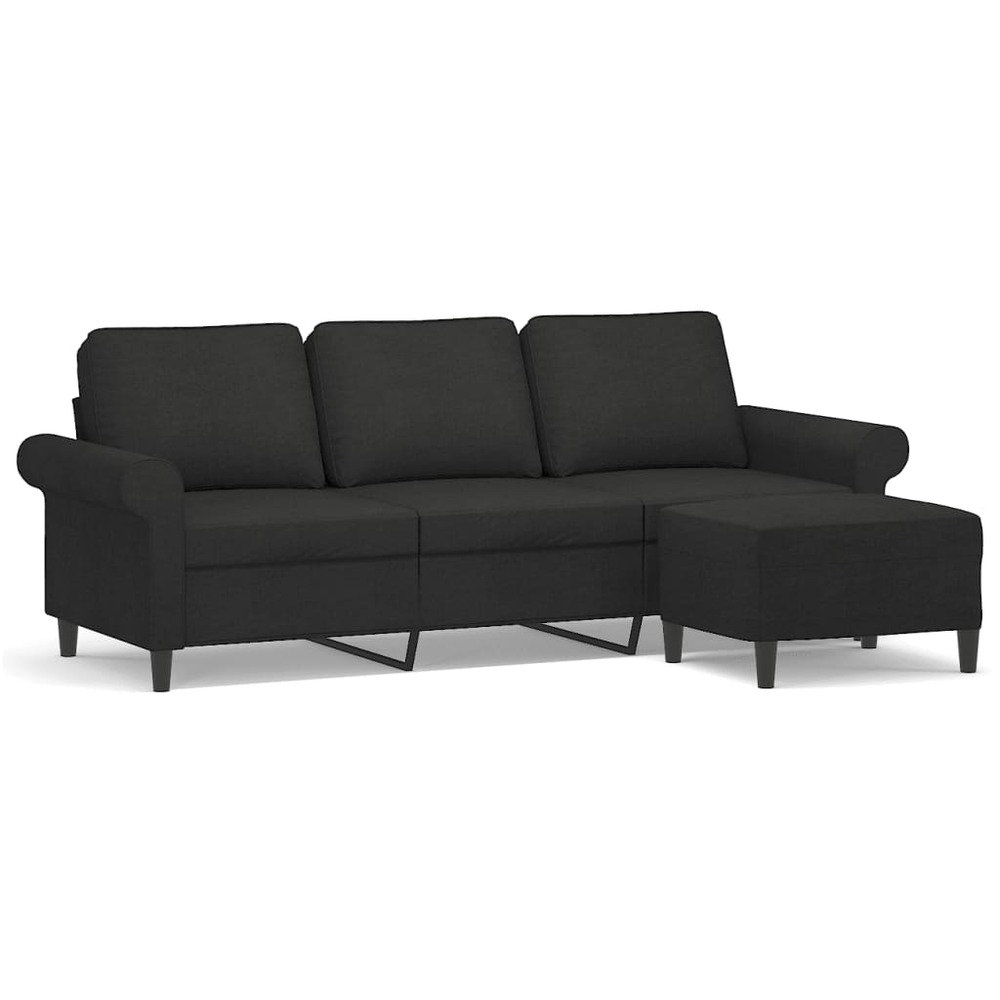 Canapé à 3 places avec repose-pieds noir 180 cm tissu