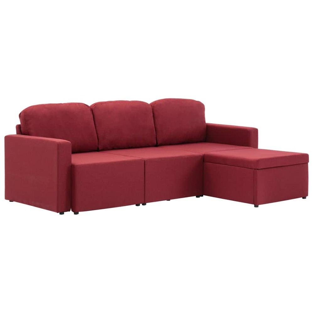 Canapé-lit modulaire 3 places rouge bordeaux tissu