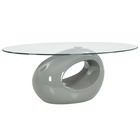 Table basse avec dessus de table en verre ovale gris brillant