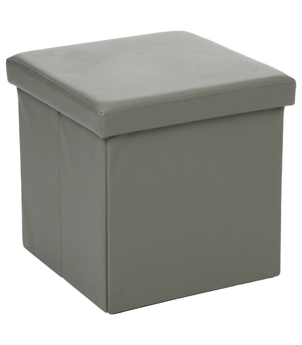 2 en 1 pouf pliant et coffre de rangement vinyle gris 38 x h 37.5 cm