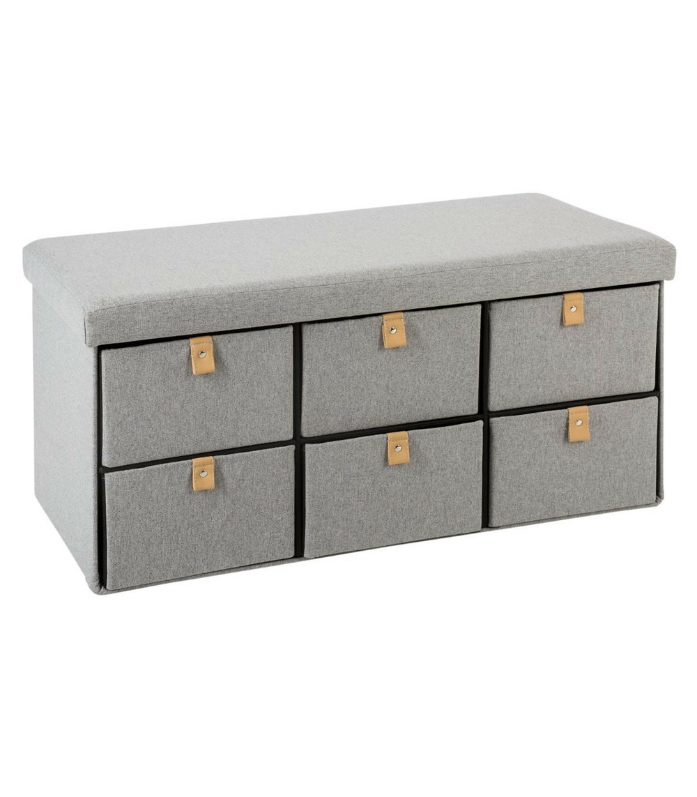 Pouf pliant double avec 6 tiroirs coloris gris suède 76.5 x h 38 cm