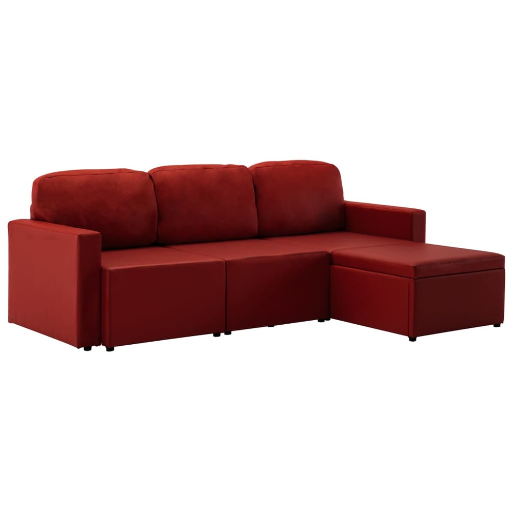 Canapé-lit modulaire 3 places rouge bordeaux similicuir