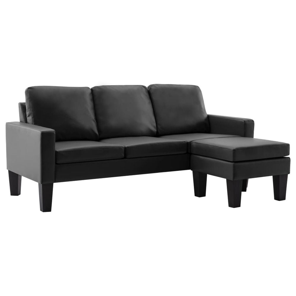 Canapé à 3 places avec repose-pied noir similicuir