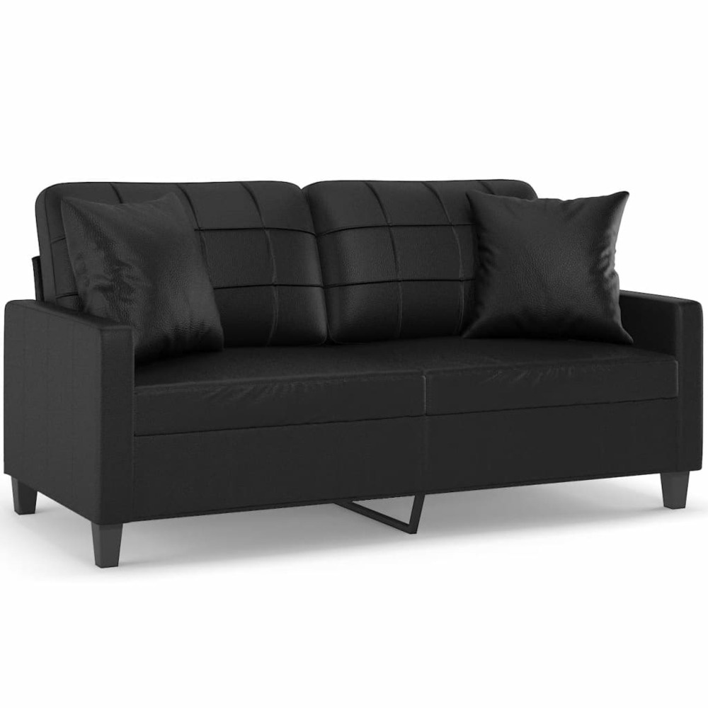 Canapé 2 places et oreillers et coussins noir 140 cm similicuir