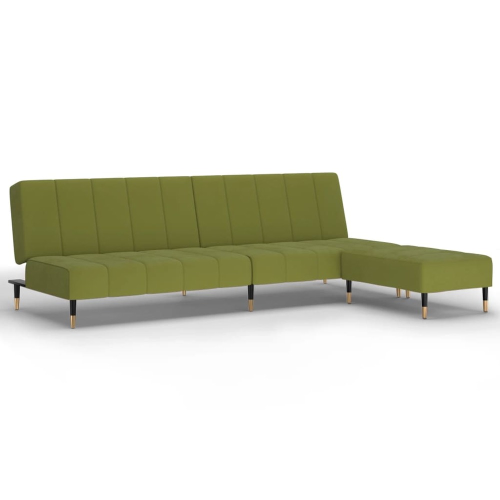 Canapé-lit 2 places avec tabouret vert clair velours