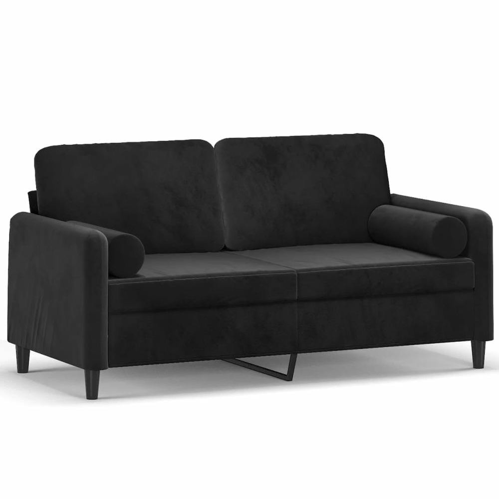 Canapé 2 places et oreillers et coussins noir 140 cm velours