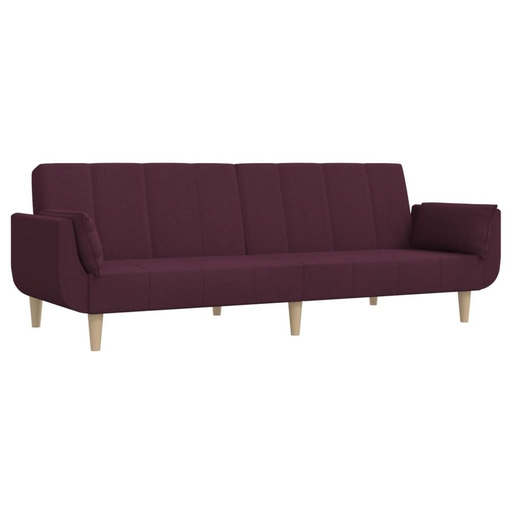 Canapé-lit à 2 places avec deux oreillers violet tissu