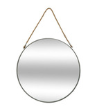 Miroir rond en métal  gris avec corde d 55 cm
