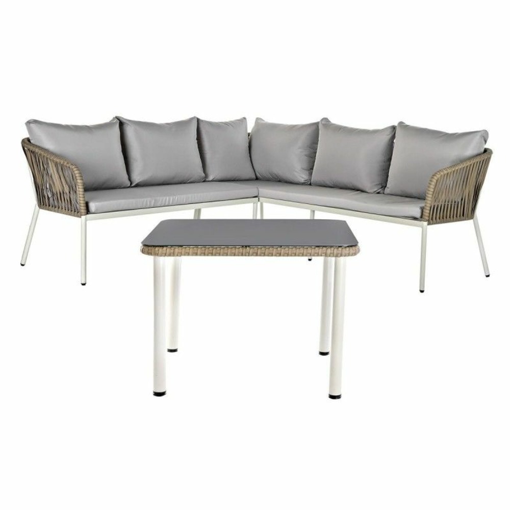 Ensemble canapé + table dkd home decor verre rotin synthétique acier (190 x 190 x 70 cm)