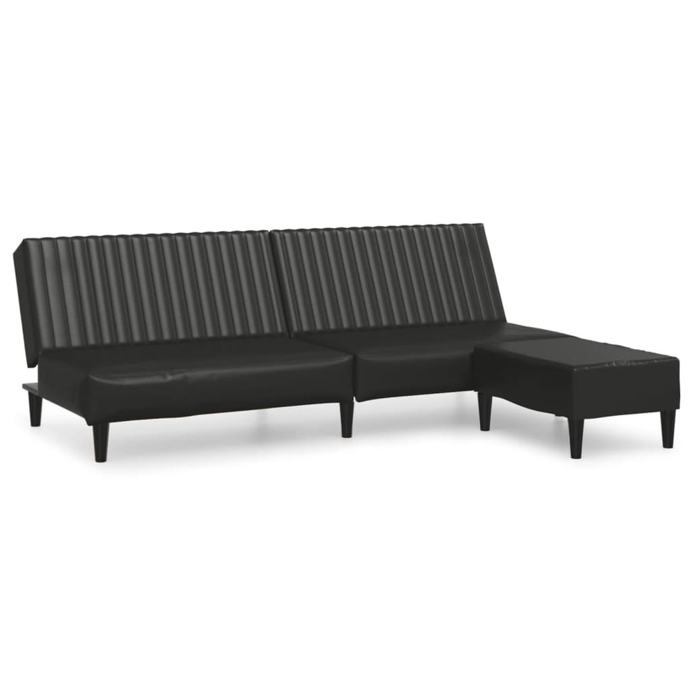Canapé-lit à 2 places avec repose-pied noir similicuir