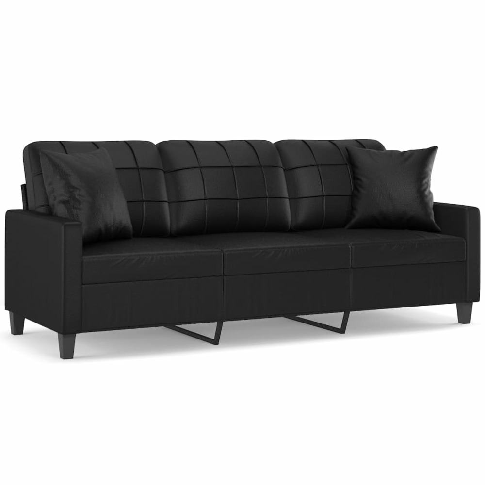 Canapé 3 places et oreillers et coussins noir 180 cm similicuir