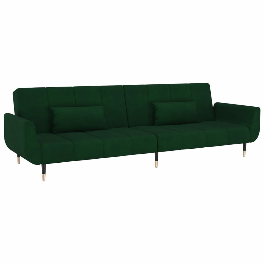 Canapé-lit à 2 places avec deux oreillers vert foncé velours
