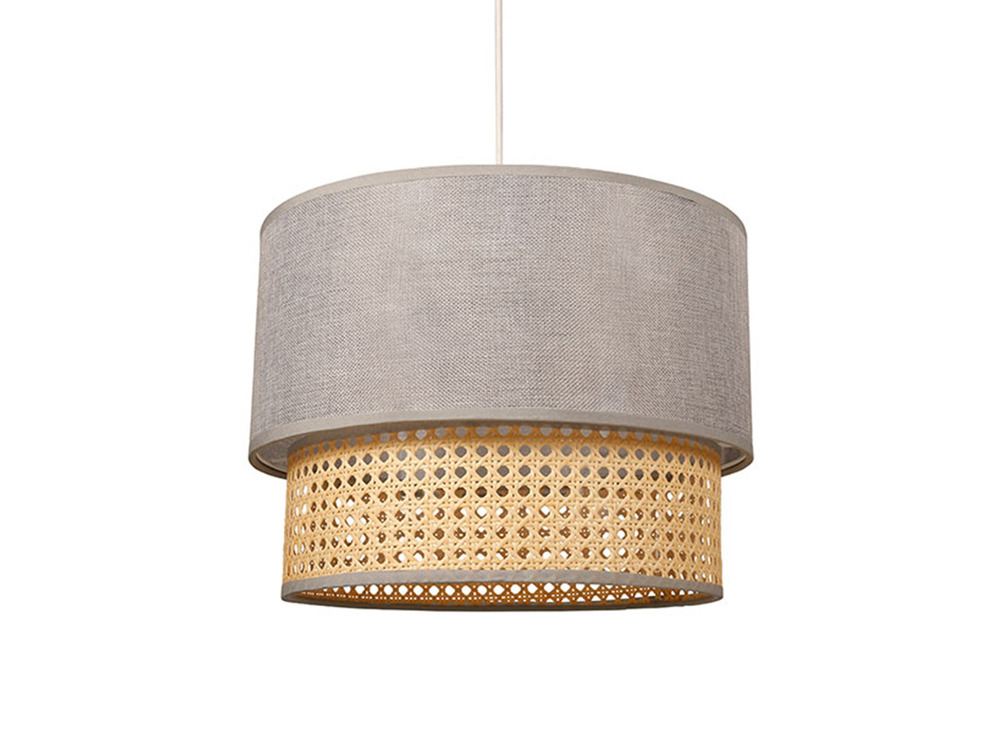Suspension gigogne cannage et tissu gris clair