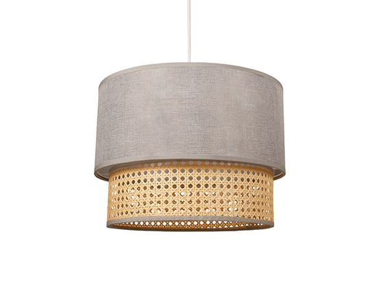 Suspension gigogne cannage et tissu gris clair
