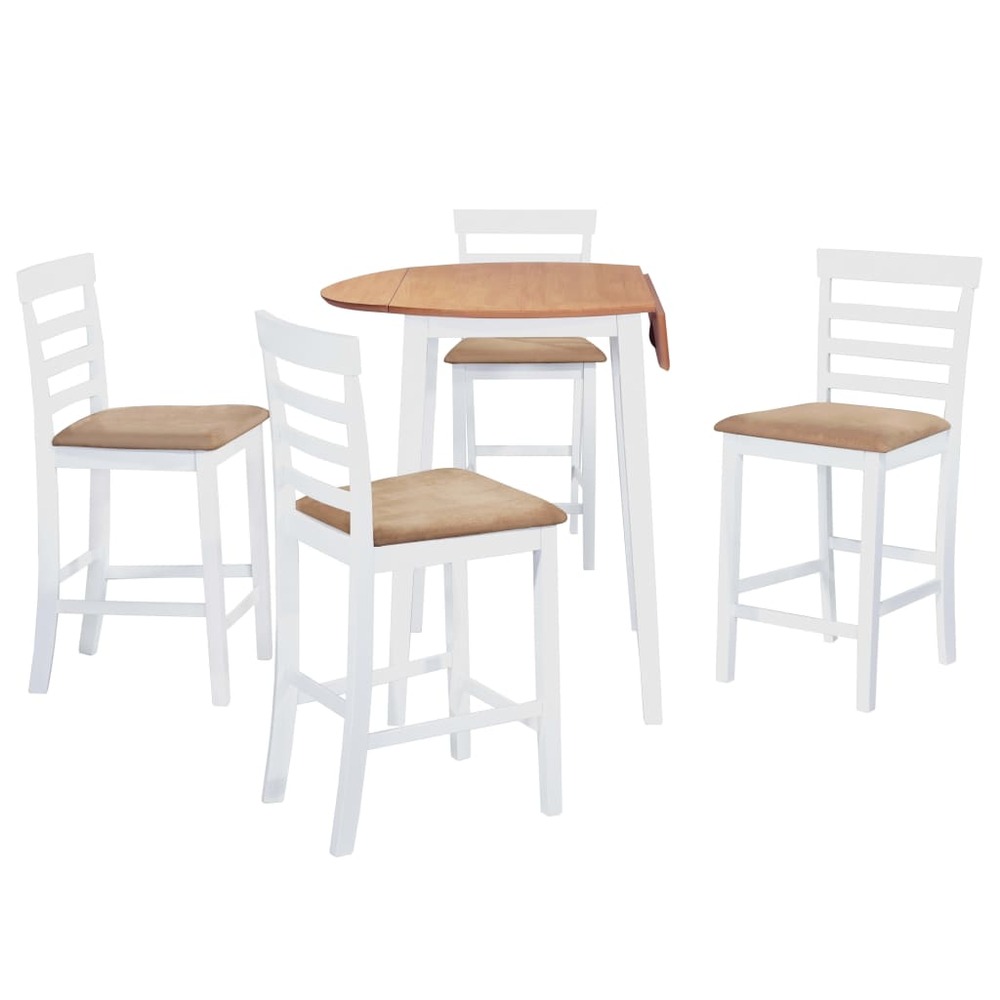 Jeu de table et chaise de bar 5pcs bois massif naturel et blanc