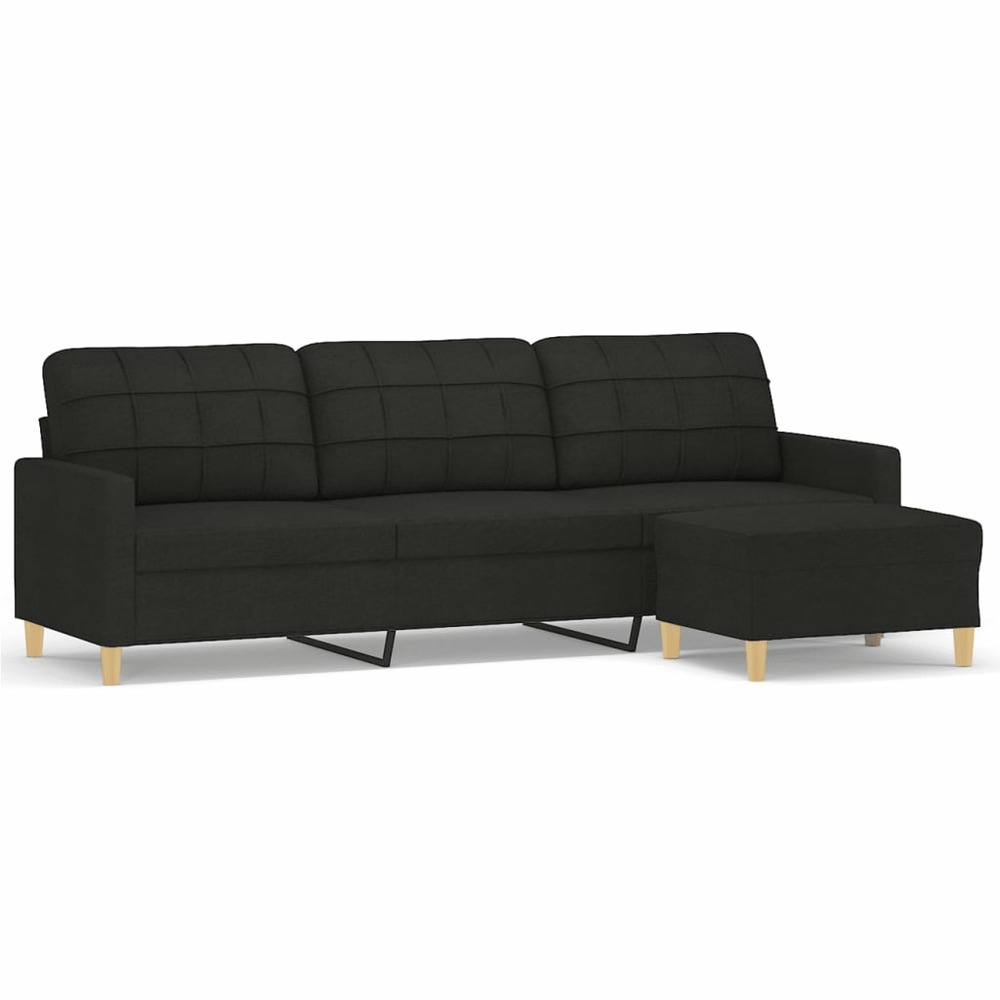 Canapé à 3 places avec repose-pieds noir 210 cm tissu