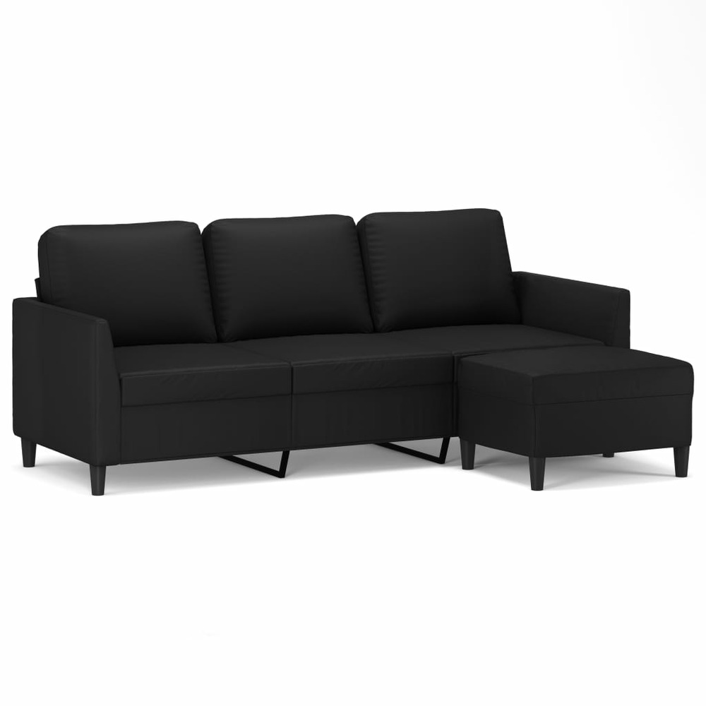 Canapé à 3 places avec repose-pieds noir 180 cm similicuir