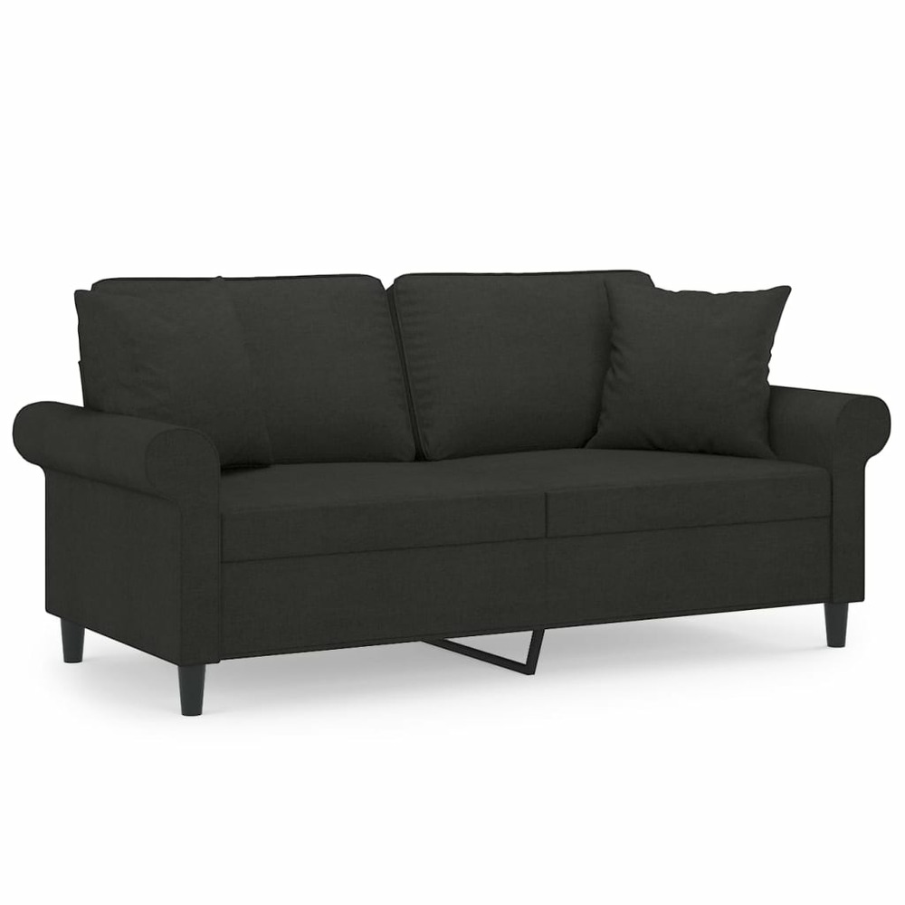 Canapé 2 places et oreillers et coussins noir 140 cm tissu