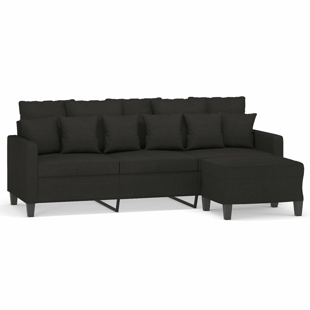 Canapé à 3 places avec repose-pieds noir 180 cm tissu