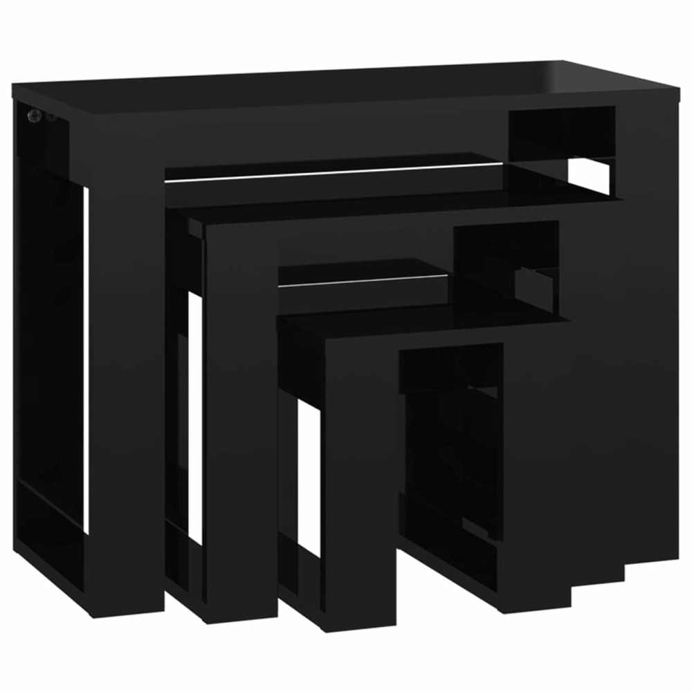 Tables gigognes 3 pcs noir brillant bois d'ingénierie