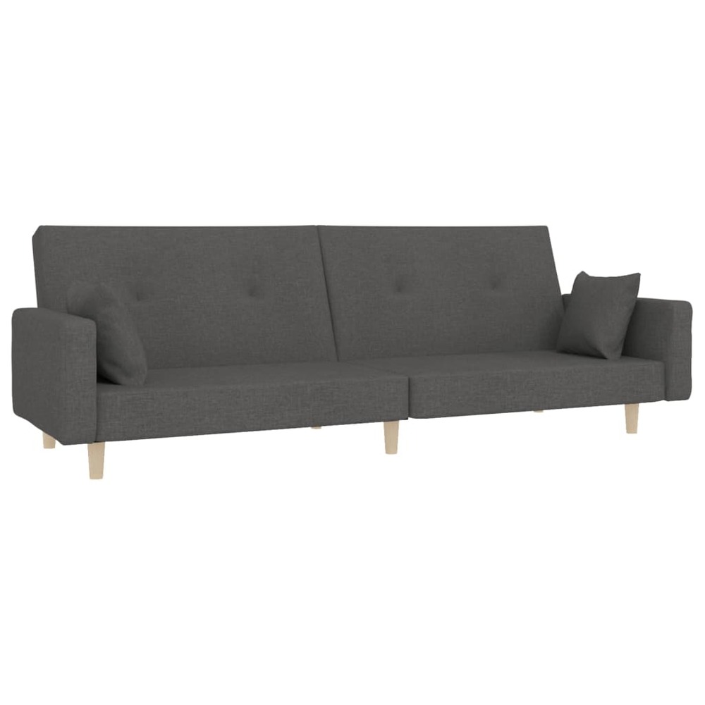 Canapé-lit à 2 places avec deux oreillers gris foncé tissu