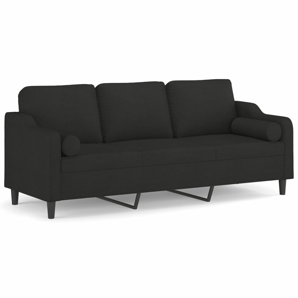 Canapé 3 places et oreillers et coussins noir 210 cm tissu