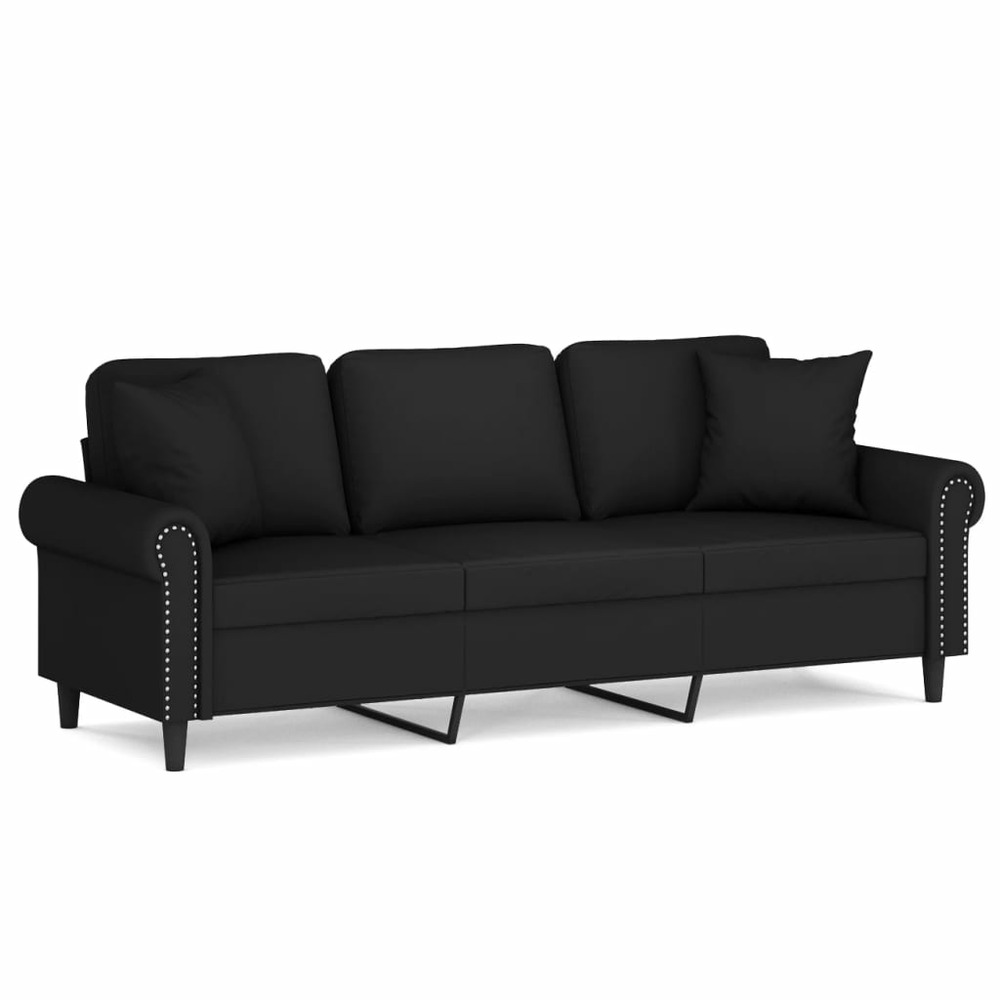 Canapé 3 places et oreillers et coussins noir 180 cm velours