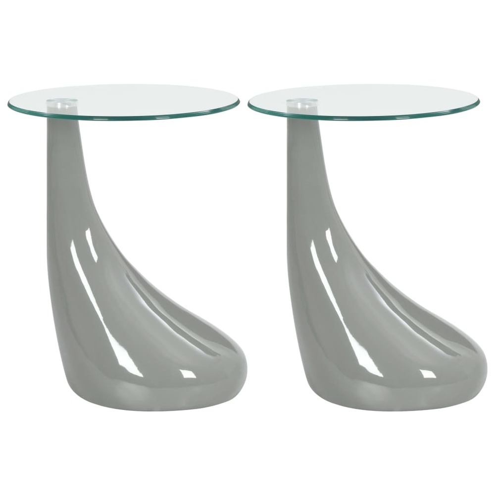 2pcs table basse et dessus de table en verre rond gris brillant