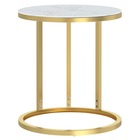 Table d'appoint doré et marbre blanc 45 cm verre trempé