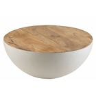 Table ronde bois de manguier en métal blanc 90x90x37cm