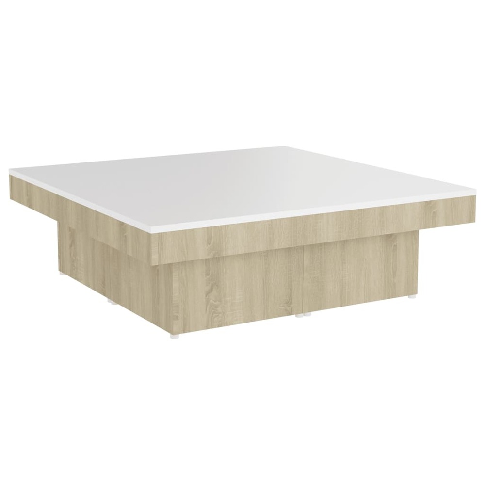 Table basse blanc et chêne sonoma 90x90x28 cm aggloméré