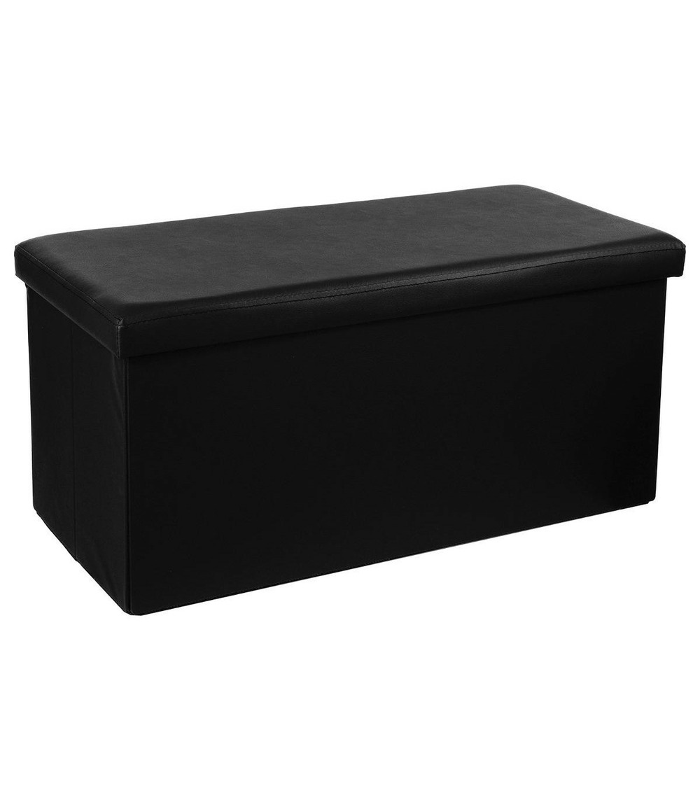 2 en 1 pouf pliant double et coffre de rangement vinyle noir 76.6 x h 37.5 cm