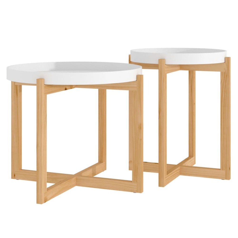Tables basses 2 pcs blanc bois d'ingénierie et pin massif