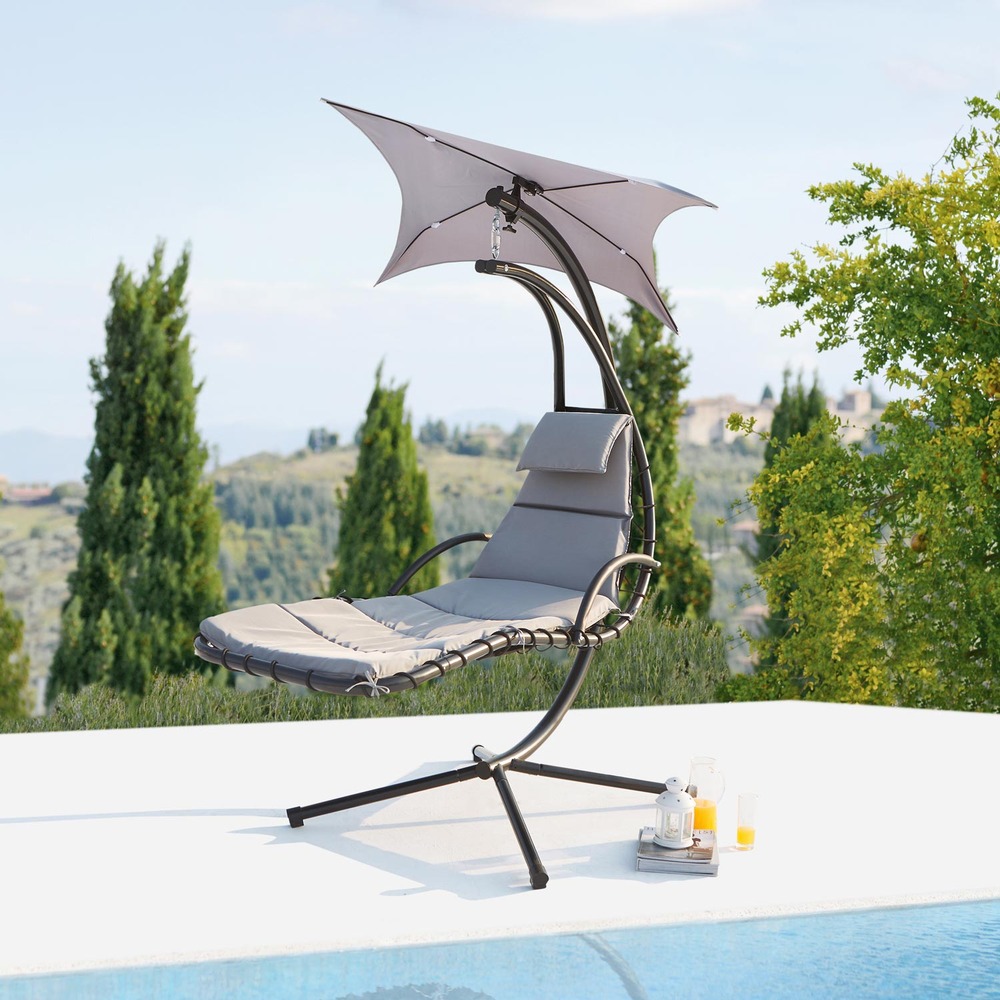 Ticana : fauteuil de jardin suspendu gris avec auvent