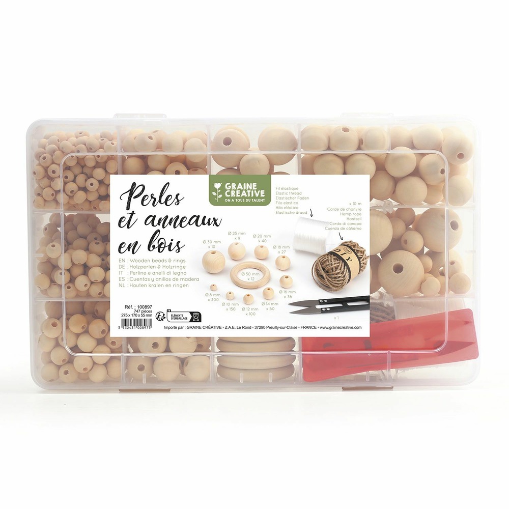 747 perles et anneaux en bois