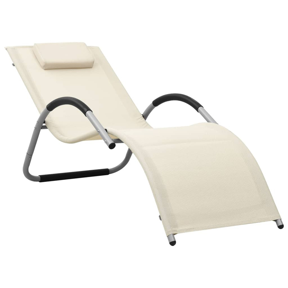 Chaise longue textilène crème et gris bain de soleil