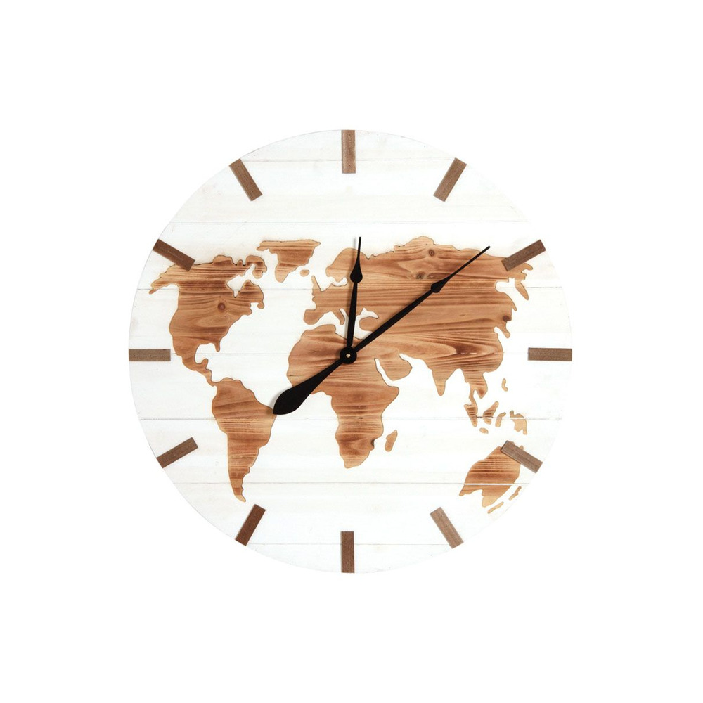 Horloge mappemonde en bois