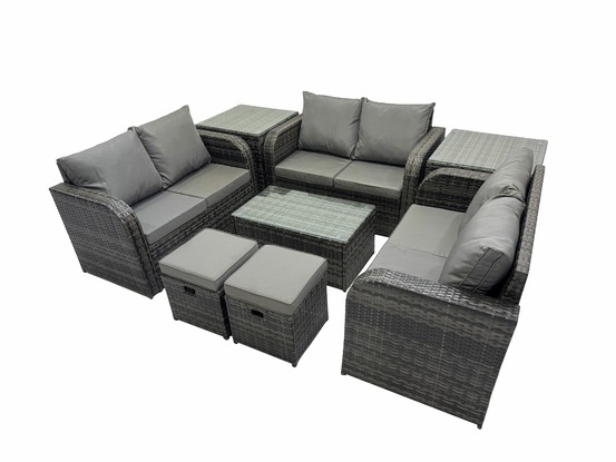 Salon de jardin 8 places ensemble de canapés en rotin avec canapé d'amour table basse 2 tables d'appoint 2 petits tabourets