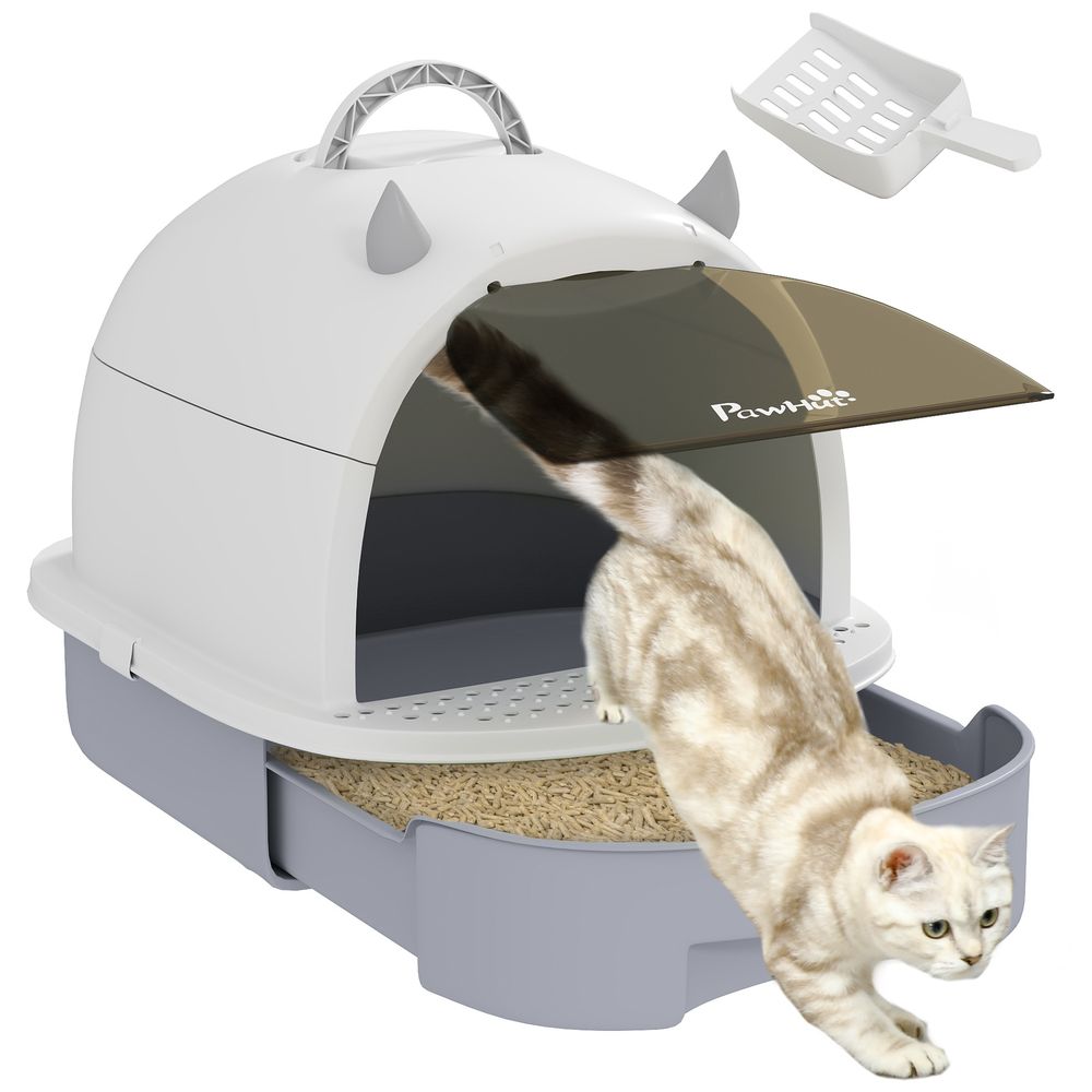 Maison de toilette plastique pour chats de 5kg anti-odeurs et tiroir gris 52x40,5cm
