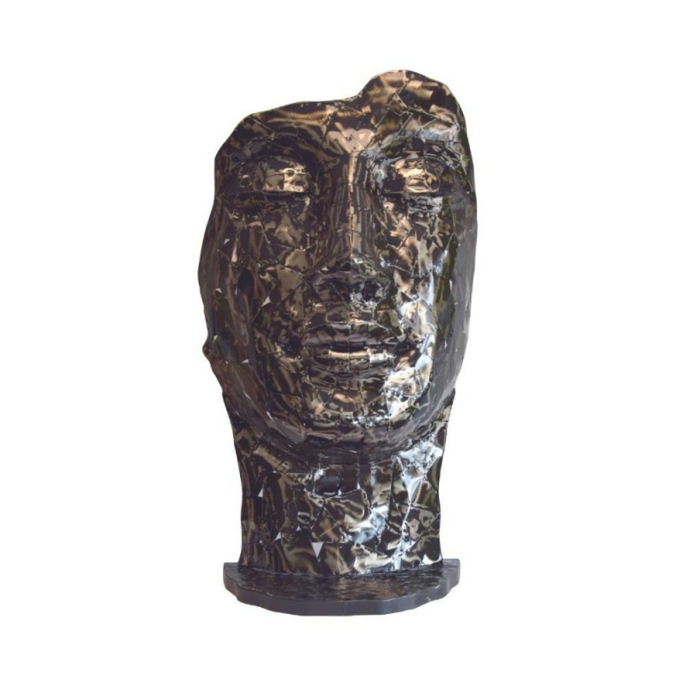 Statue visage métal mosaïque 108 cm - gris anthracite