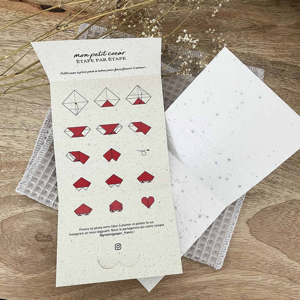 Carte origami ensemencée à planter - mon petit coeur