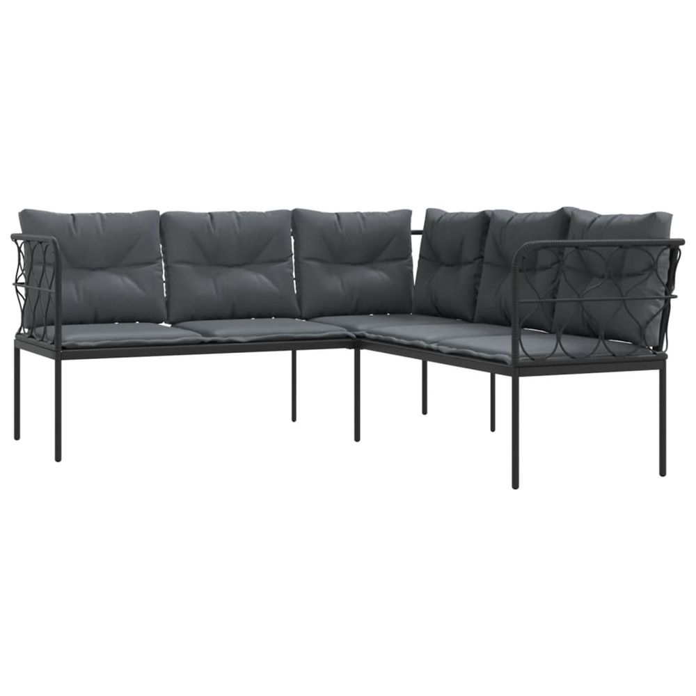 Canapé de jardin avec coussins forme de l noir acier textilène