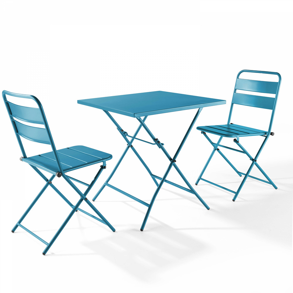 Ensemble table de jardin pliante et 2 chaises acier bleu pacific
