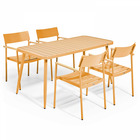 Ensemble table de jardin et 4 fauteuils en aluminium jaune moutarde